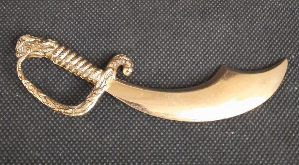 Vintage Coro Pegasus 5 inch Gold Tone Scimitar Sword Brooch Signed Oversized